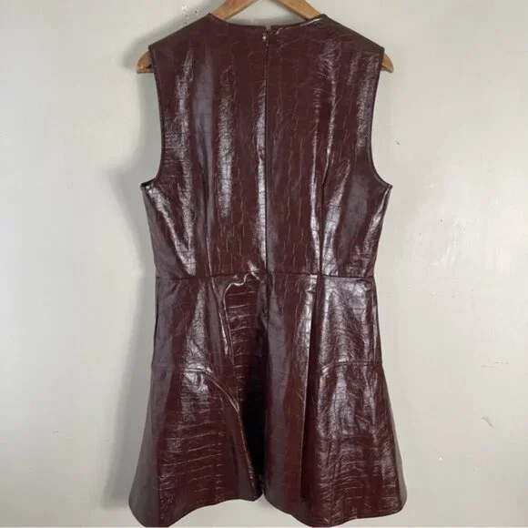Avec Les Filles Women's Croc-Embossed Mini Dress Chocolate Brown Size 14 - Picture 6 of 16
